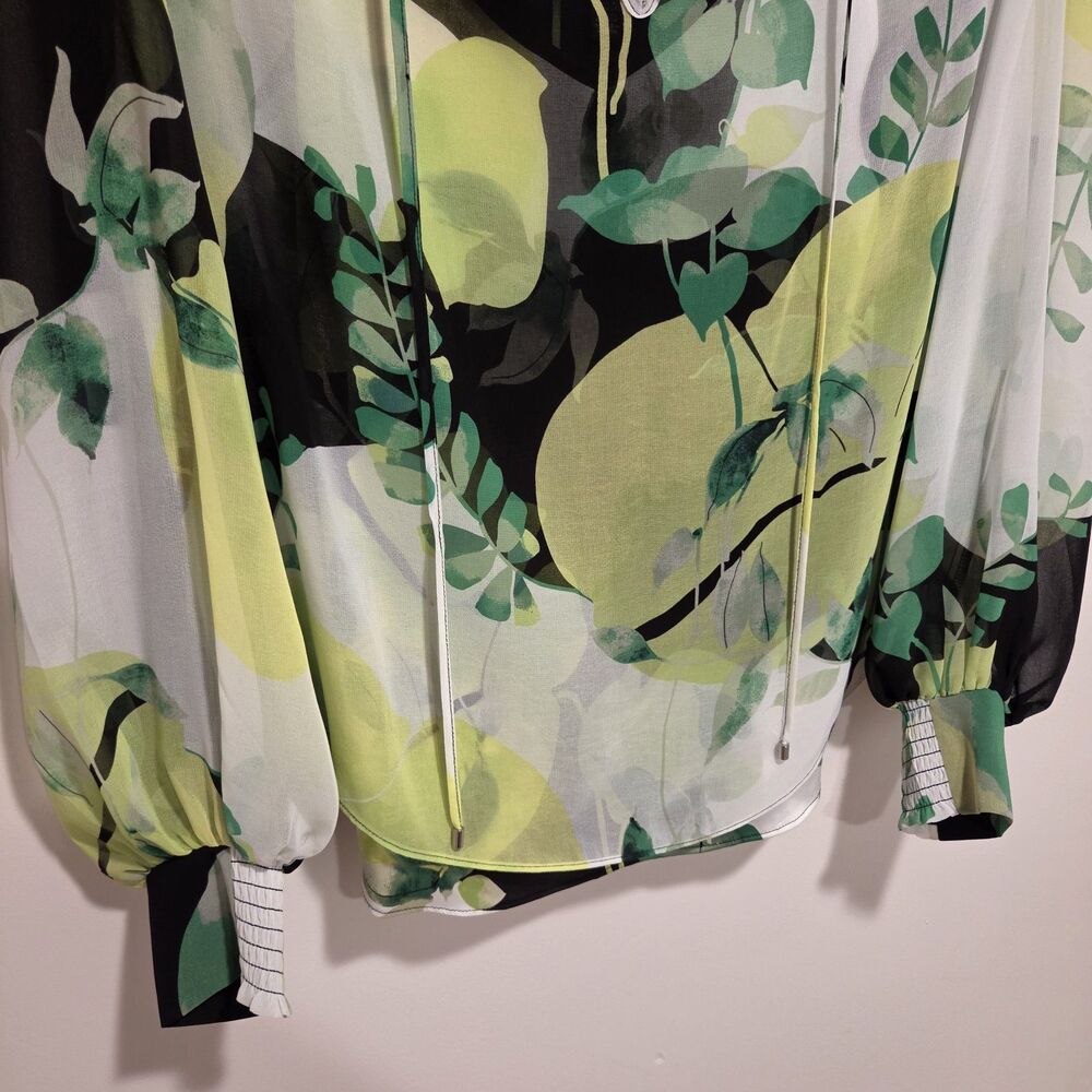 WHBM Chiffon Blouse Camisole Set Small Womens Green Black Sheer Garden Floral - Picture 4 of 15